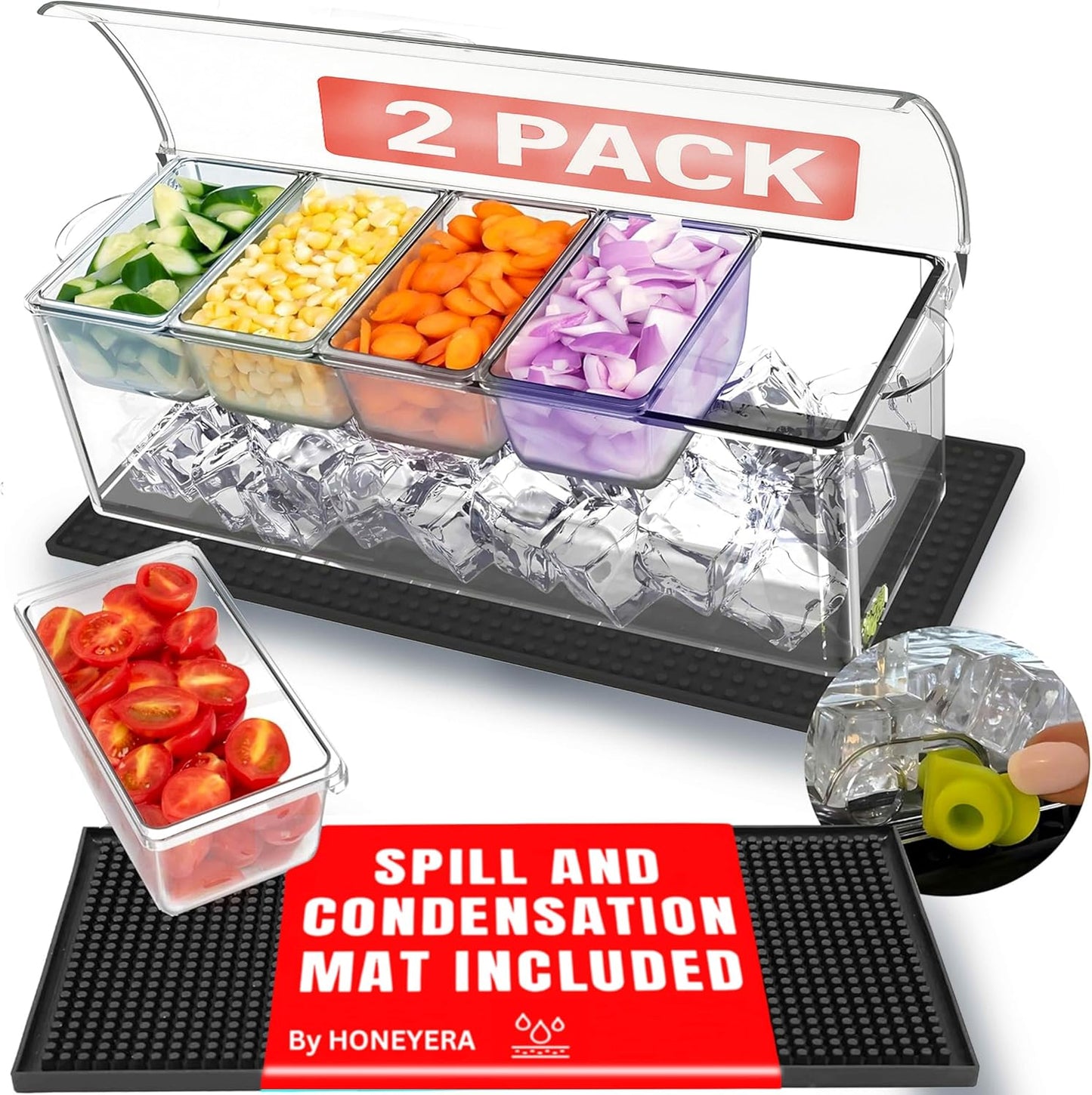 Entertaining Condiment Server with Ice Base – Ideal for BBQs, Buffets & Gatherings, BAR MAT INCLUDED