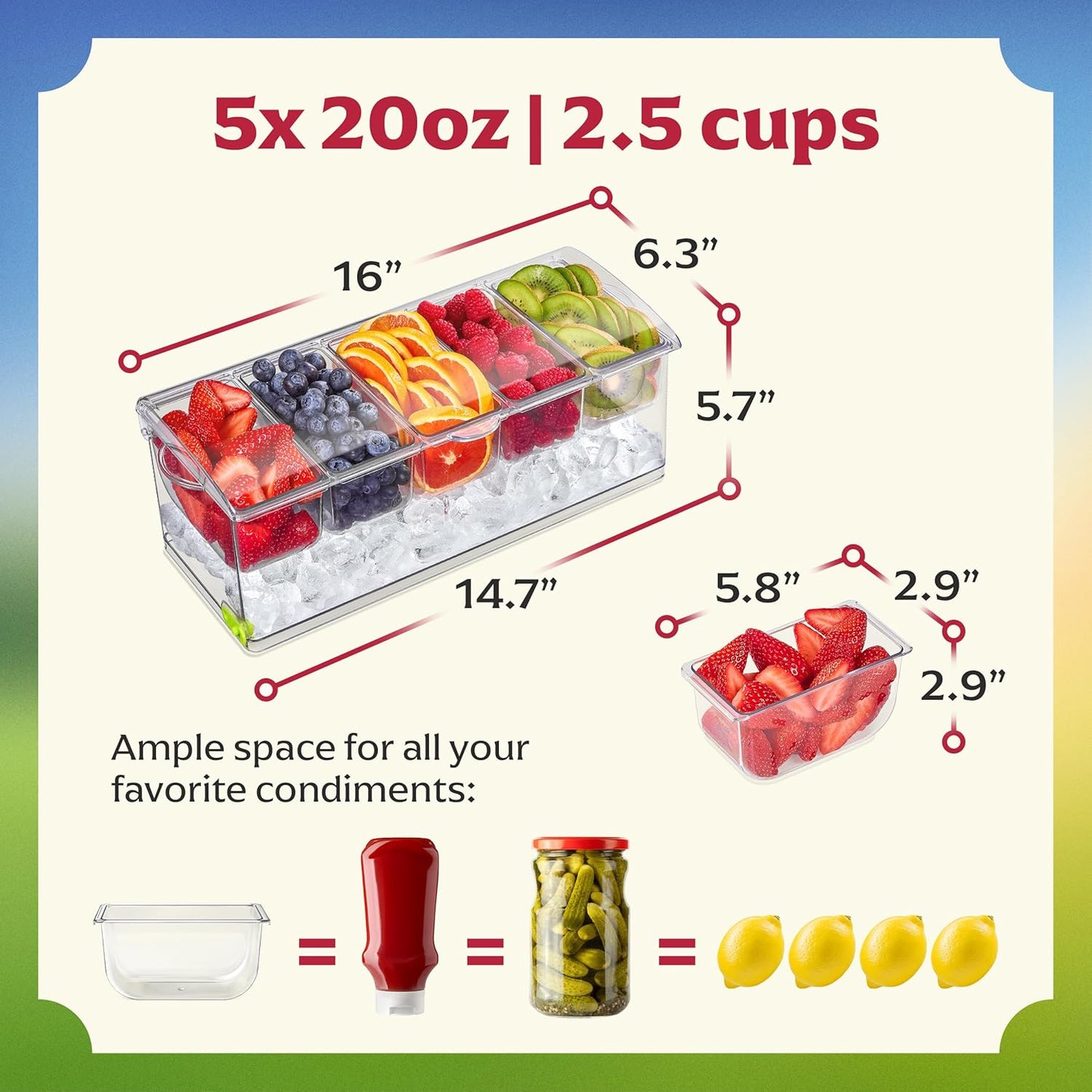 Entertaining Condiment Server with Ice Base – Ideal for BBQs, Buffets & Gatherings, BAR MAT INCLUDED