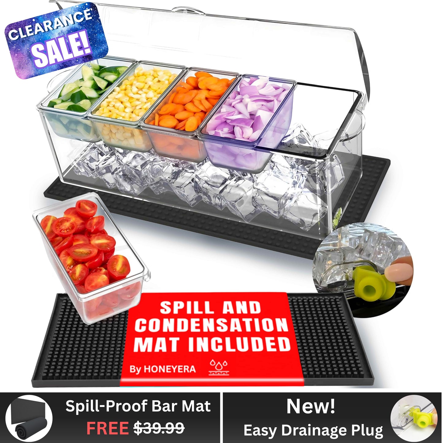 Entertaining Condiment Server with Ice Base – Ideal for BBQs, Buffets & Gatherings, BAR MAT INCLUDED