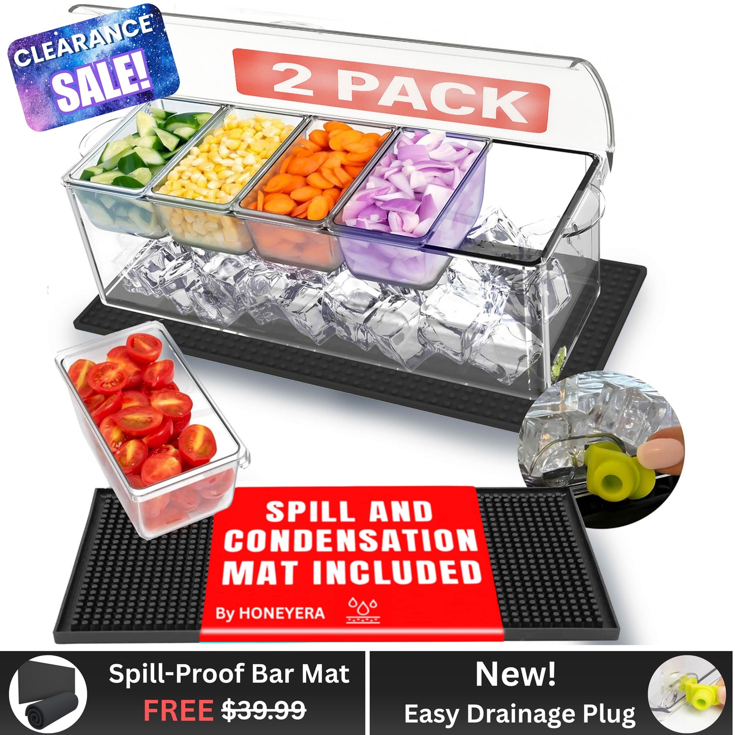 Entertaining Condiment Server with Ice Base – Ideal for BBQs, Buffets & Gatherings, BAR MAT INCLUDED