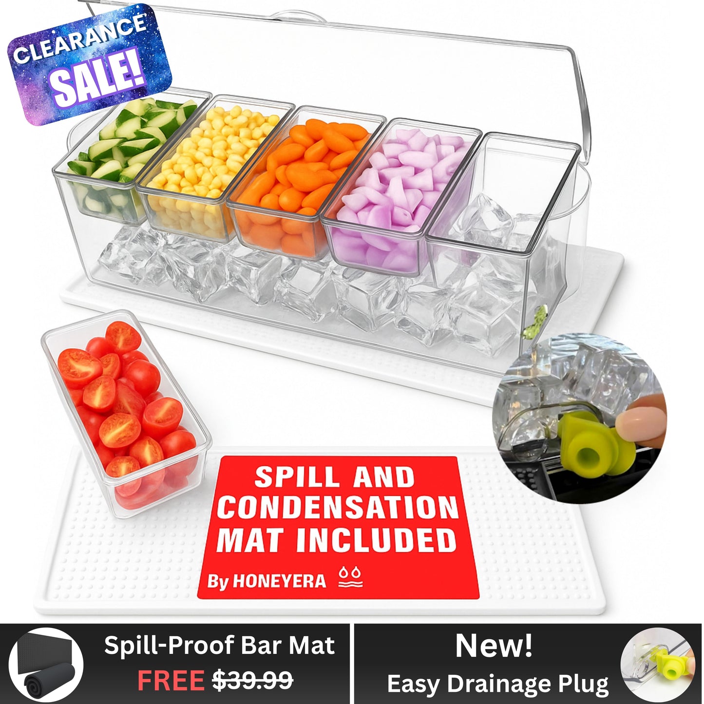 Entertaining Condiment Server with Ice Base – Ideal for BBQs, Buffets & Gatherings, BAR MAT INCLUDED