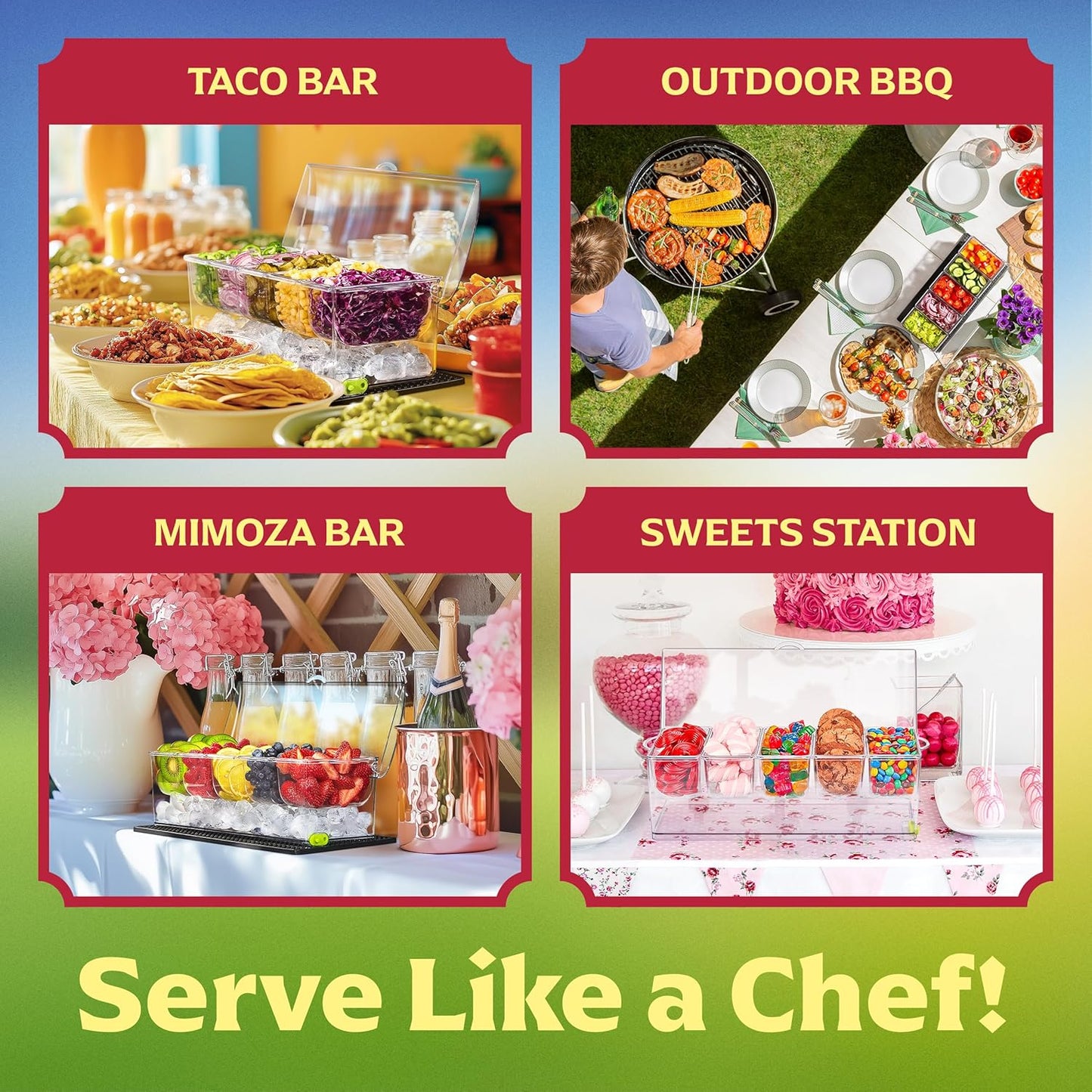 Entertaining Condiment Server with Ice Base – Ideal for BBQs, Buffets & Gatherings, BAR MAT INCLUDED