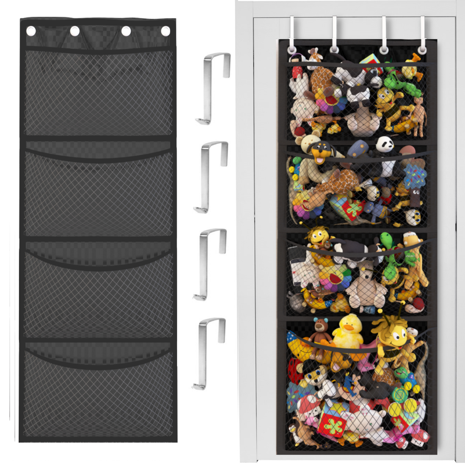 Stuffed Animal Storage,Over the Door Organizer for Filling Stuff , Portable  Hanging Stuffed Animal Storage ,Durable Stuffed Animal Net or Hammock,Easy  to Install(Black) 