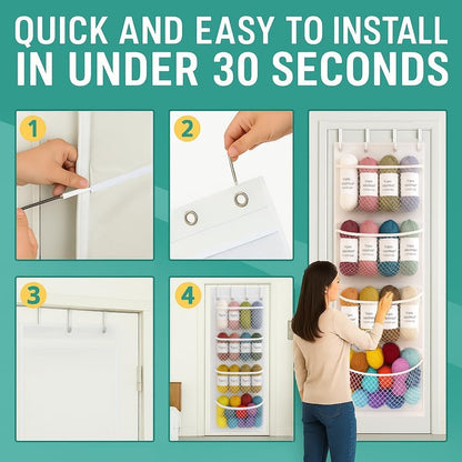 Honeyera Yarn Organizer and Storage Over The Door – Large Hanging Yarn Organizer with 4 Clear Mesh Compartments – Crochet Yarn, Knitting Supplies, Craft & Crochet Hook Storage Solution