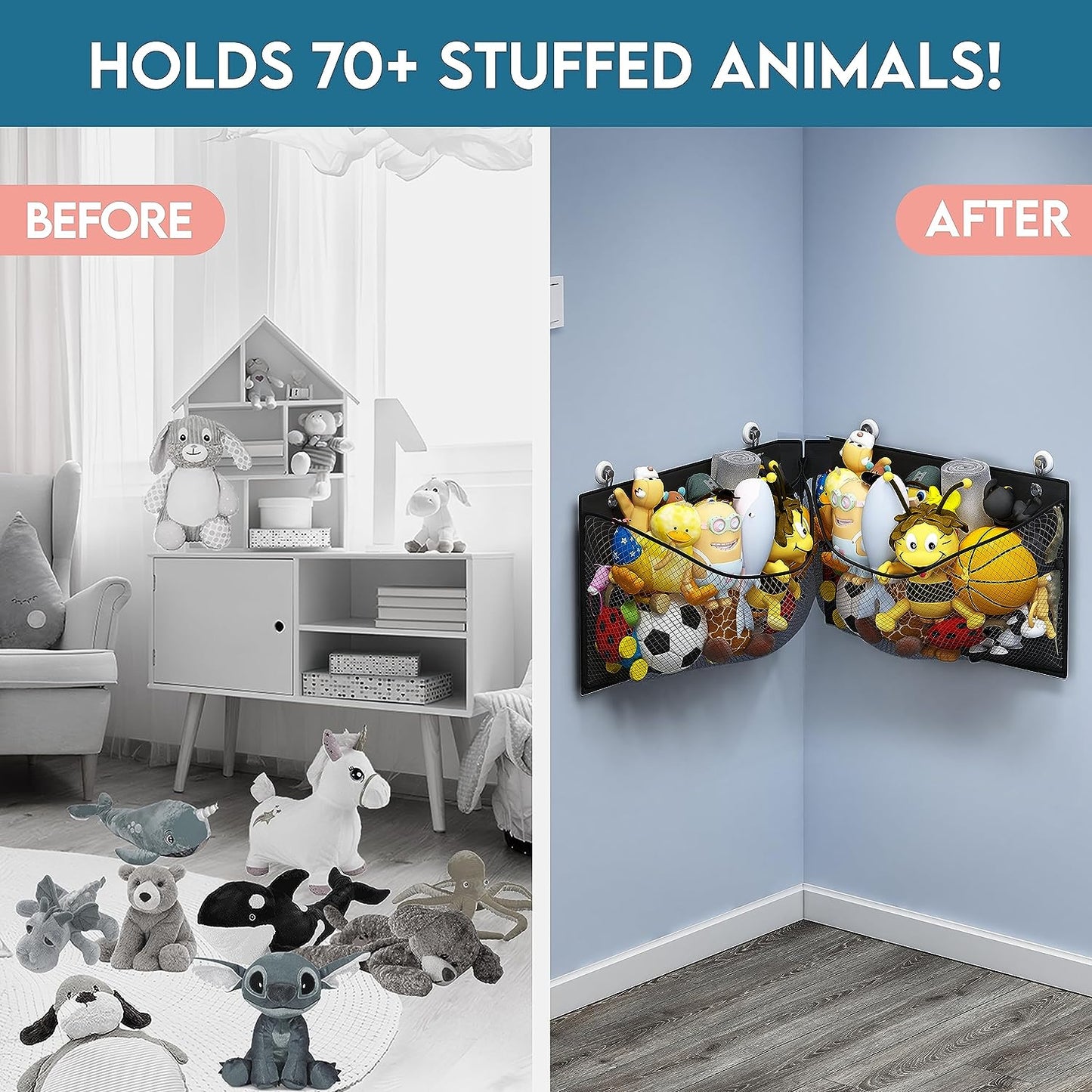 Wall / Corner Mount Large Stuffed Animal Storage Holder