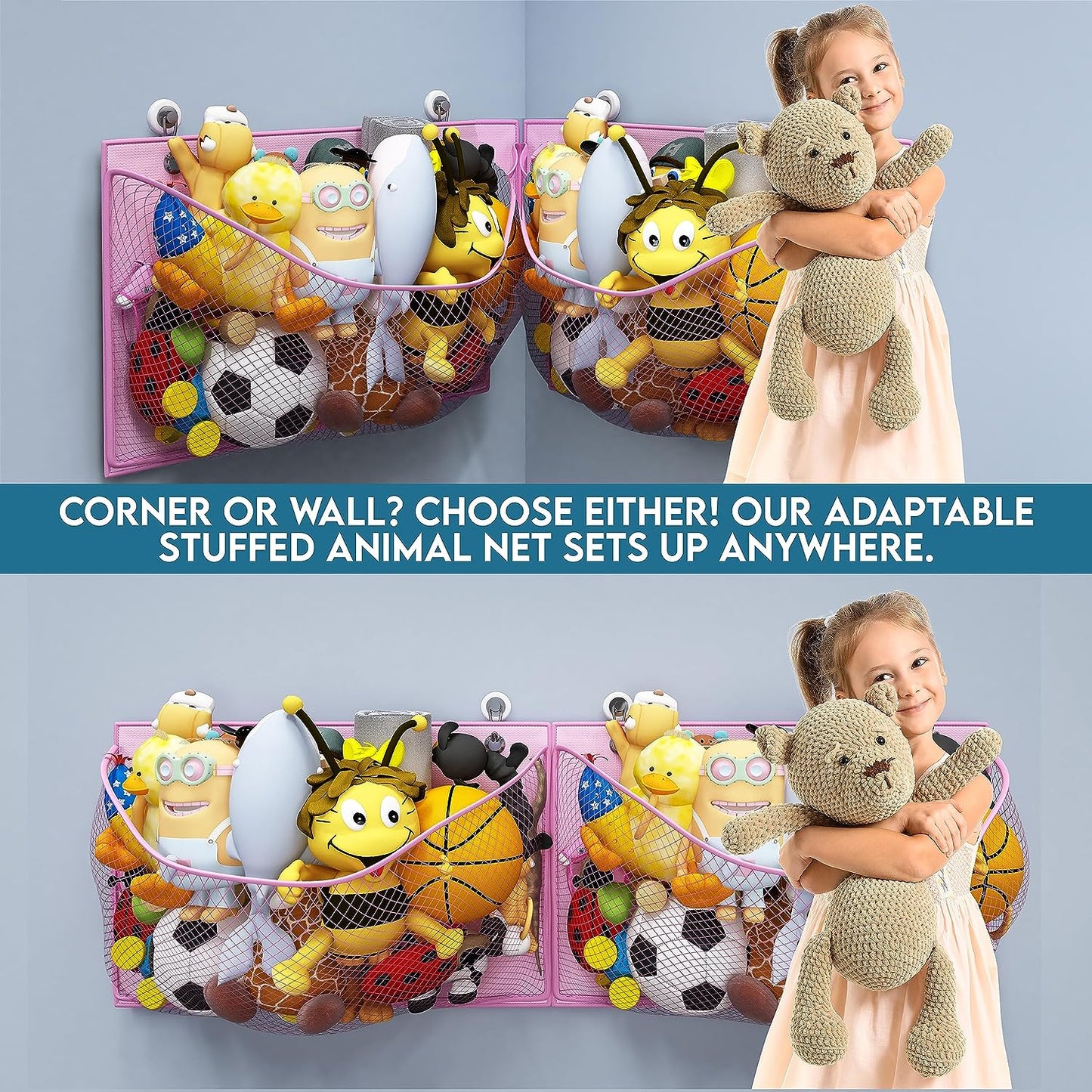 Wall / Corner Mount Large Stuffed Animal Storage Holder