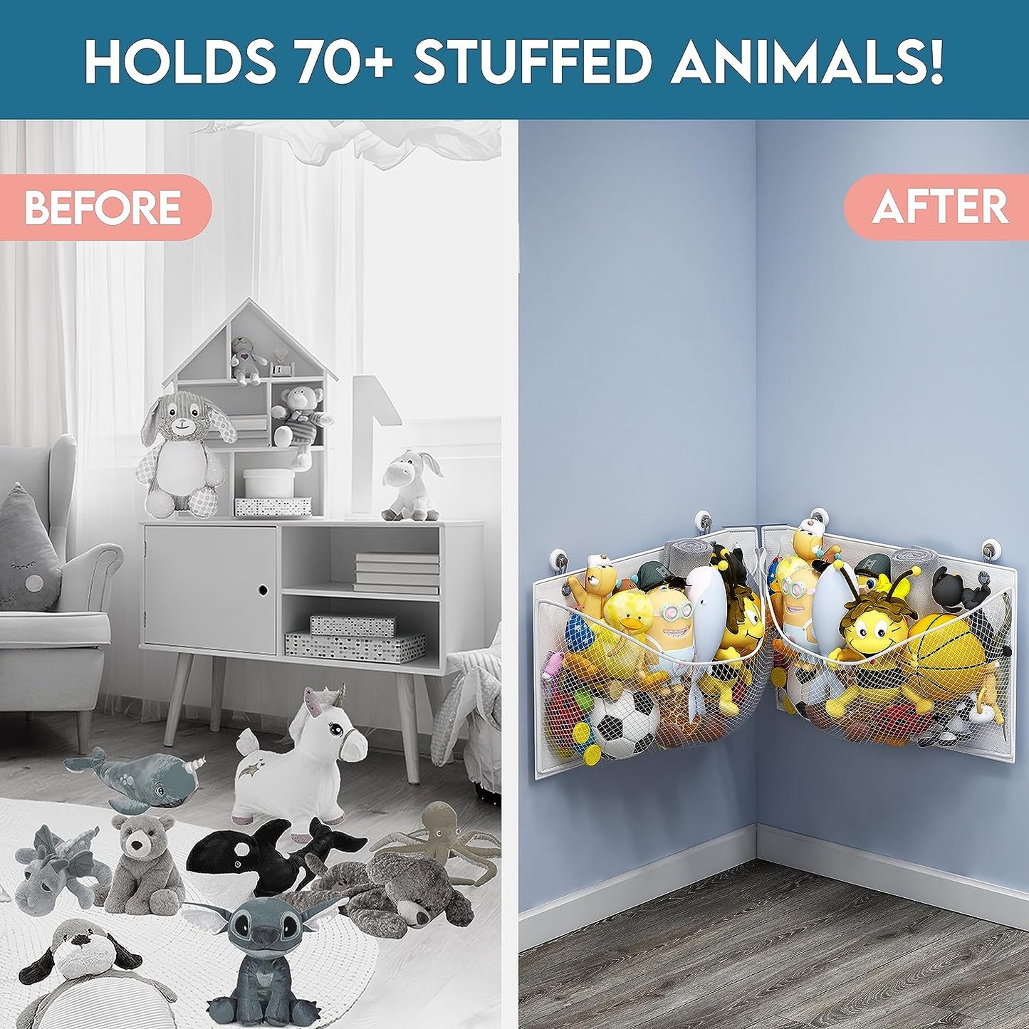 Wall / Corner Mount Large Stuffed Animal Storage Holder