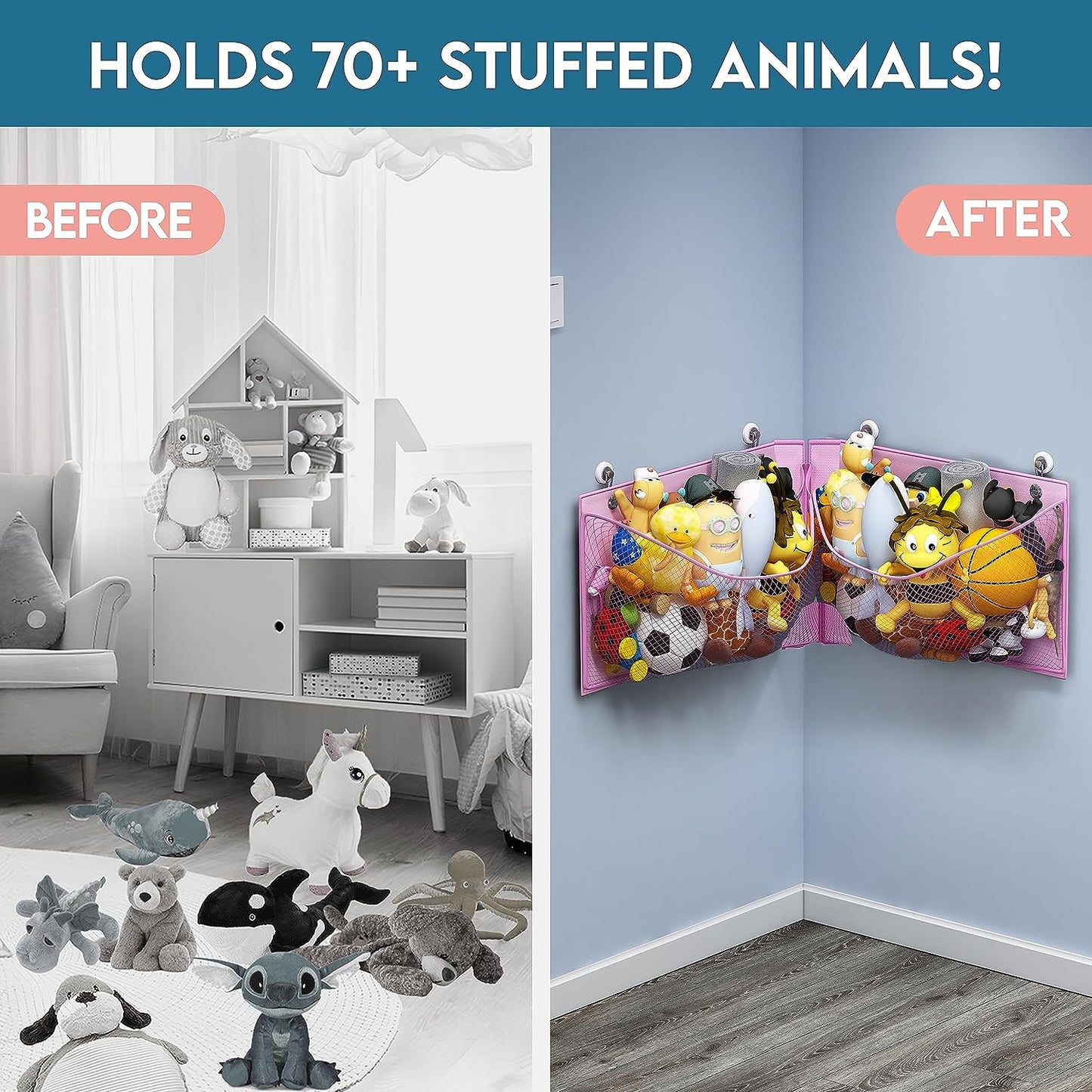 Wall / Corner Mount Large Stuffed Animal Storage Holder