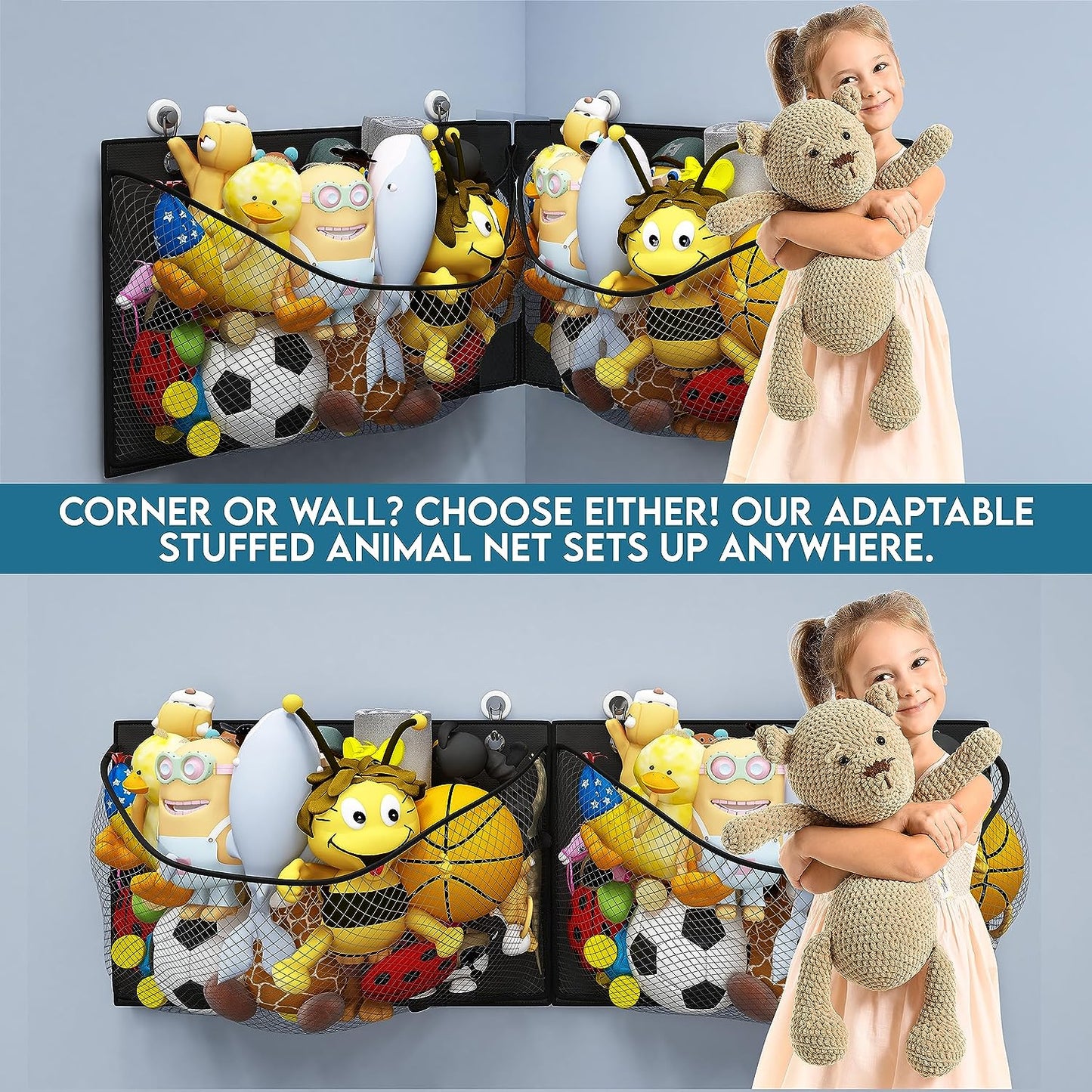 Wall / Corner Mount Large Stuffed Animal Storage Holder