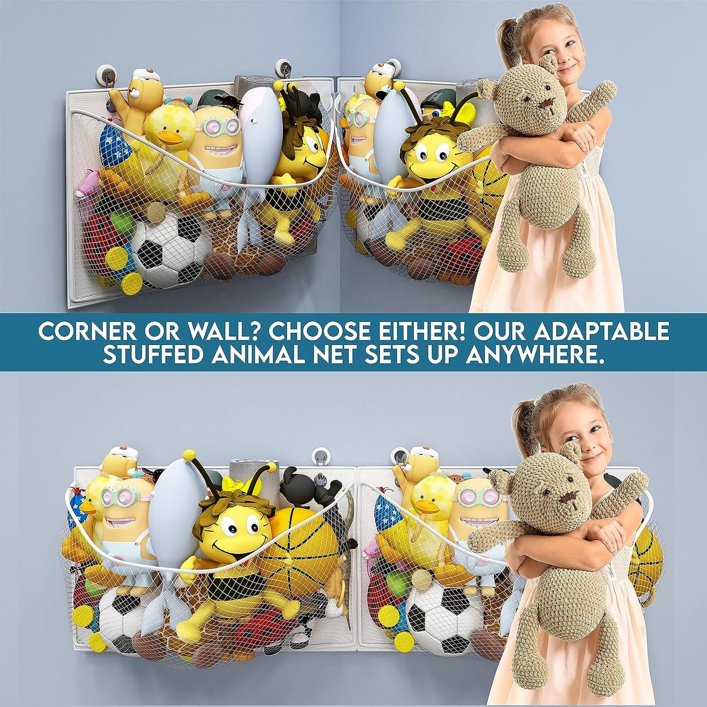 Wall / Corner Mount Large Stuffed Animal Storage Holder