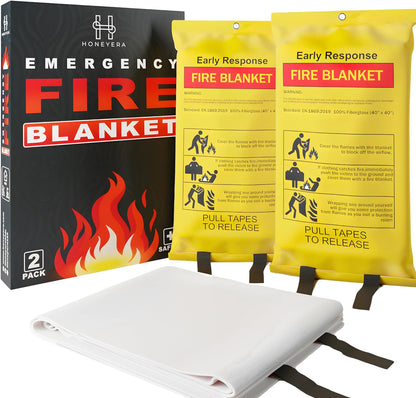 2 Pack Fire Blanket - Home and Kitchen Emergency Fire Blankets for Safety, Easy to Use for Fire Suppression & Kitchen Fires, Fiberglass Fire Blanket