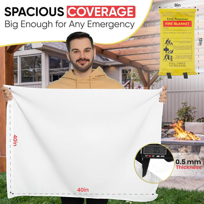 2 Pack Fire Blanket - Home and Kitchen Emergency Fire Blankets for Safety, Easy to Use for Fire Suppression & Kitchen Fires, Fiberglass Fire Blanket