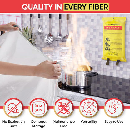 2 Pack Fire Blanket - Home and Kitchen Emergency Fire Blankets for Safety, Easy to Use for Fire Suppression & Kitchen Fires, Fiberglass Fire Blanket