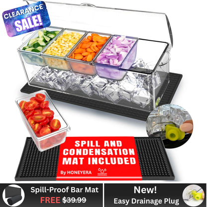 Entertaining Condiment Server with Ice Base – Ideal for BBQs, Buffets & Gatherings, BAR  MAT INCLUDED