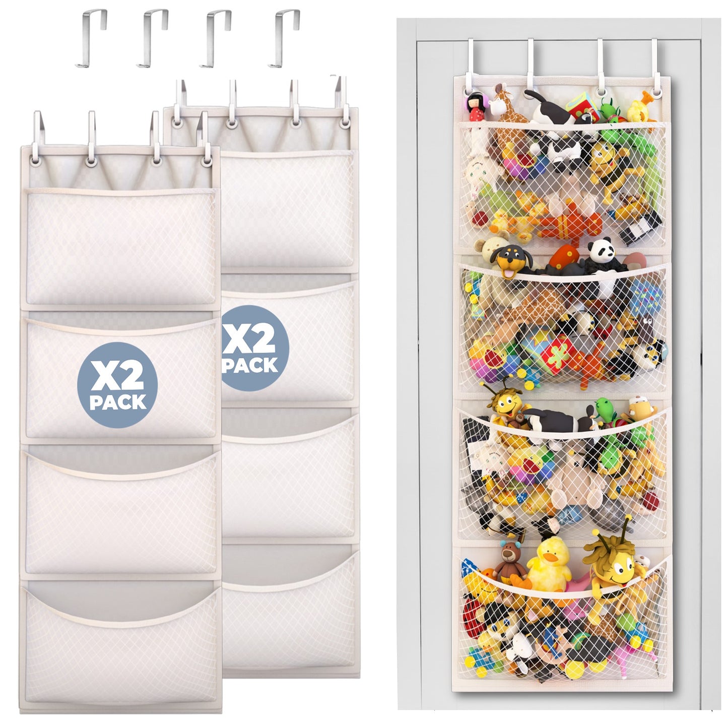 2 Pack - Storage for Stuffed Animal - Over Door Organizer for Stuffies, Baby Accessories, Toy Plush Storage/Easy Installation with Breathable