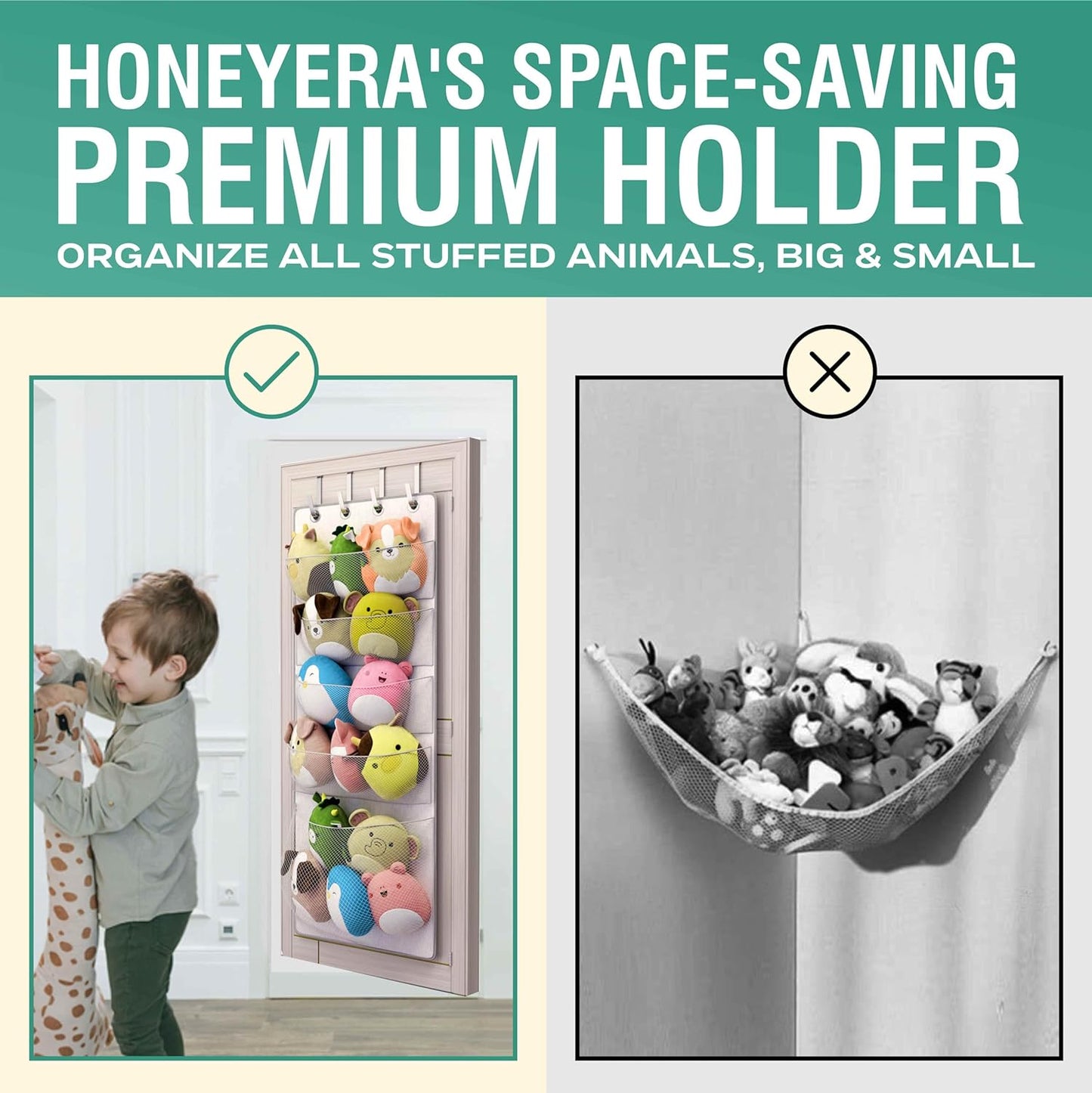 Squishmallow Holder - Over the Door Space Saving Storage Solution with 5 Large Pockets - Quick 1-Minute Installation - Organize and Display Squishmallows - Durable and Easy Access for Kids