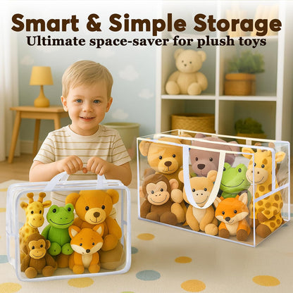 Honeyera Stuffed Animals Storage Bags with Zipper - Set of 2 with 1 Large Toy Storage Bag for Home Organization & 1 Portable Small Tote for Travel - Clear PVC Material for Easy Visibility & Organizing